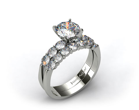 18k White Gold Common Prong Six Round Diamond Engagement Ring & 0.47ct Common Prong Wedding Ring